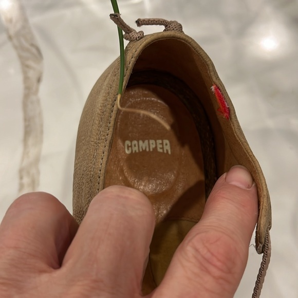 VGUC Camper buckskin leather rubber peep toe 2.5” heel with elastic arch straps - Picture 3 of 9